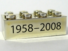 Lego Brick 2 x 4 with Black '1958-2008' Pattern / Chrome Gold