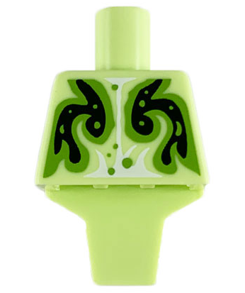 Lego Torso, Modified Short with Ridged Armor with Black Swirl Pattern / Yellowish Green