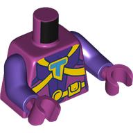 Lego Torso, Dark Purple Armor, Azure 'T', Yellow Straps, Utility Belt Print, Dark Purple Arms, Magenta Hands / Magenta