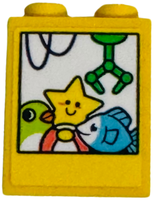 Lego Brick 1 x 2 x 2 with Inside Stud Holder with Claw Machine with Bird, Star, and Fish Prizes Pattern (Sticker) - Set 42652 / Yellow