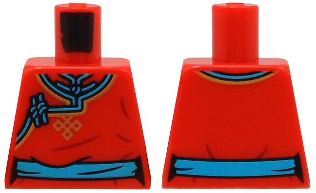 Lego Torso Changshan, Medium Azure Collar, Hem and Belt Pattern / Red