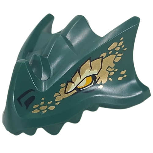 Lego Creature Body Part, Dragon Head Upper Jaw with Yellow/Yellowish Green Eye, Gold Scales Print