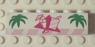Lego Stickered Assembly 6 x 1 x 1 1/3 with Palm Leaves, Ice Cream Cup and Drink Pattern (Sticker) - Set 6402