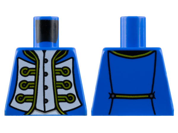 Lego Torso Pirate Imperial Governor Coat with White Panels and Black and Gold Trim over Vest with Buttons Pattern / Blue