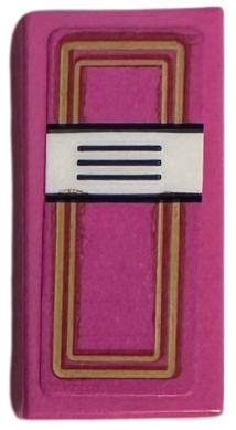 Lego Tile 1 x 2 with Book Spine with Gold Rectangles and Lines on White Background Pattern (Sticker) - Set 41740 / Dark Pink