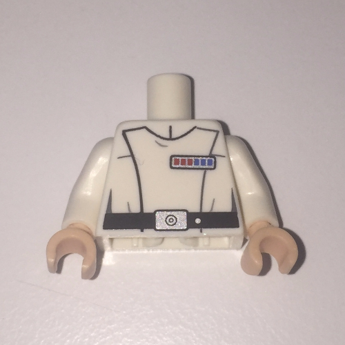 Lego Torso Imperial Officer Uniform Print (Admiral Yularen), White Arms, Light Nougat Hands / White