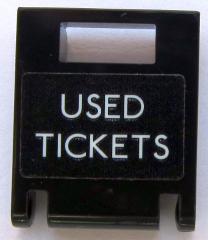 Lego Container, Box 2 x 2 x 2 Door with Slot with 'USED TICKETS' Pattern (Sticker) - Set 10258 / Black