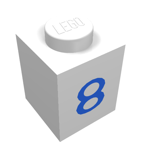 Lego Brick 1 x 1 with Blue '8' Print / White