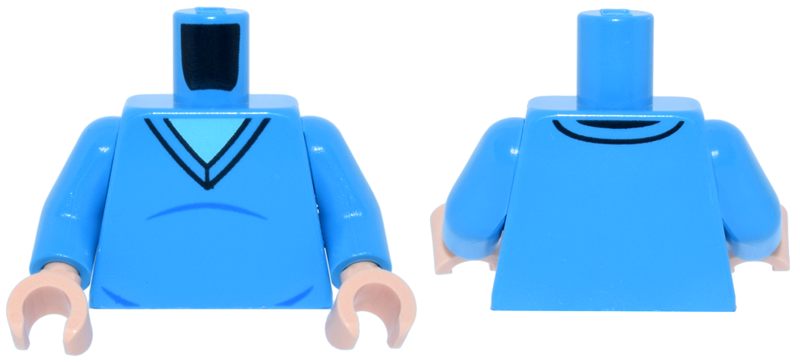 Lego Torso V-Neck Sweater with Black Trim and Blue Creases over Medium Azure Shirt Pattern / Dark Azure Arms / Light Nougat Hands