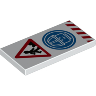Lego Tile 2 x 4 with Road Works Sign, Blue Safety Helmet Symbol, Red Warning Stripes