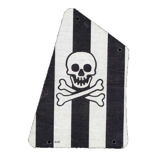 Lego Sail, with 4 Holes, and Black Stripes, Skull and Crossbones Print / White