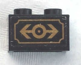 Lego Brick 1 x 2 with Train Logo Gold with Gold Outline Pattern (Sticker) - Set 3225 / Black