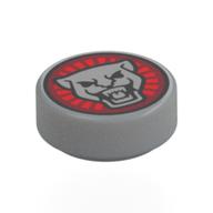 Lego Tile Round 1 x 1 with Silver Tiger on Red Background Print