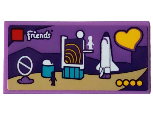 Lego Tile 2 x 4 with Friends Set 41713 Olivia's Space Academy Pattern (Sticker) - Set 4002022 / Medium Lavender