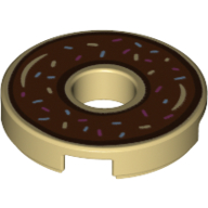 Lego Tile Round 2 x 2 with Hole and Donut with Brown Icing Print