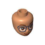 Lego Minidoll Head, Reddish Brown Eyebrows, Dark Blue Glasses / Nougat