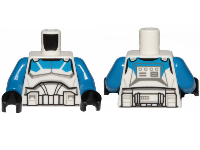 Lego Torso SW Armor Clone Jet Trooper with Blue 501st Legion Markings Detailed Pattern (Clone Wars) / Blue Arms / Black Hands