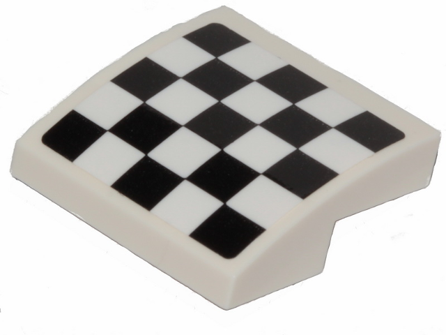 Lego Slope, Curved 2 x 2 x 2/3 with Black and White Checkered Pattern (Sticker) - Set 31094 / White