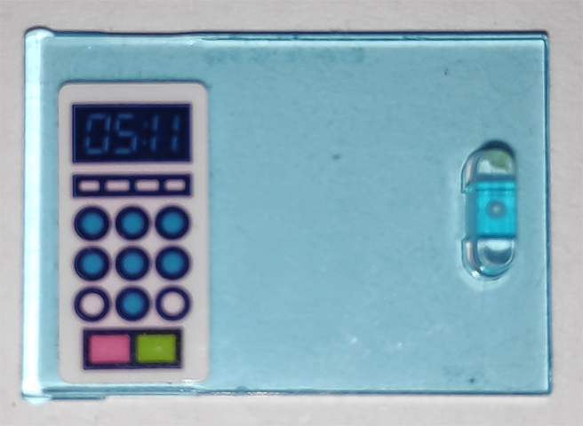 Lego Container, Cupboard 2 x 3 x 2 Door with '05:11' and Microwave Keypad Pattern (Sticker) - Set 41340 / Trans-Light Blue