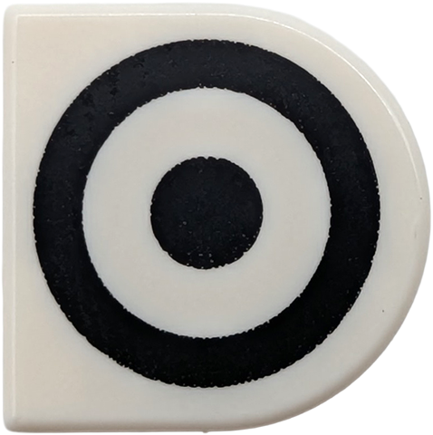 Lego Tile, Round 1 x 1 Half Circle Extended with Black Circle and Dot Pattern