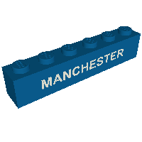 Lego Brick 1 x 6 with White 'MANCHESTER' Print / Blue