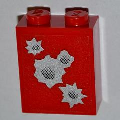 Lego Brick 1 x 2 x 2 with Inside Axle Holder with 4 Bullet Holes Pattern on Both Sides (Stickers) - Set 7198