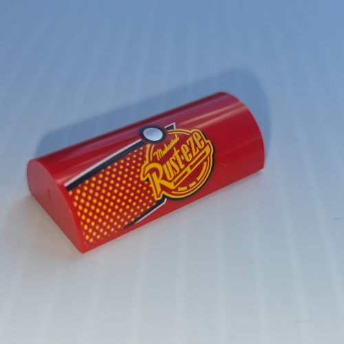 Lego Brick Curved 2 x 4 Double, No Studs with Bright Light Orange Dots, Rust-eze Logo Print