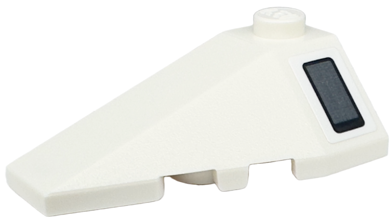 Lego Wedge 4 x 2 Triple Left with Dark Bluish Gray Rectangle with Black End and Outline Pattern (Sticker) - Set 75350 / White