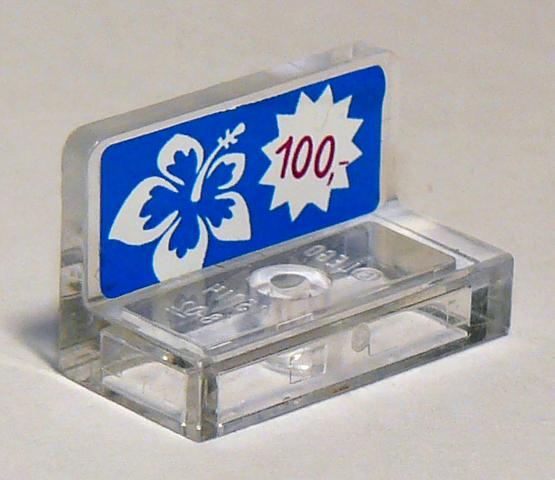 Lego Panel 1 x 2 x 1 with White and Blue Flower and Pricing '100 on Blue Background Pattern (Sticker) - Set 41058