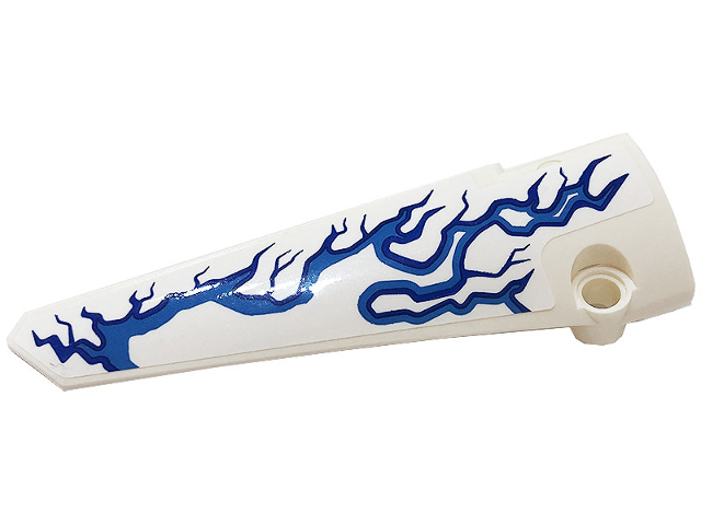 Lego Technic, Panel Fairing # 5 Long Smooth, Side A with Blue and Dark Azure Lightning Pattern (Sticker) - Set 42128 / White