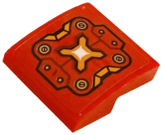 Lego Slope, Curved 2 x 2 x 2/3 with Armor Plate with Gold Screws, Orange Cross and Highlights Pattern (Sticker) - Set 71812