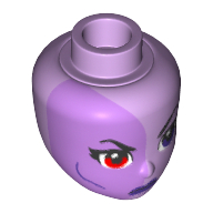 Lego Minidoll Head, Medium Lavender Right Half, Red Right Eye, Dark Purple Left Eye and Lips Print (Eclipso) / Lavender
