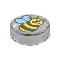 Lego Tile Round 1 x 1 with Bee Print / Trans-Clear