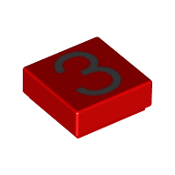 Lego Tile 1 x 1 with Silver Number 3 Print / Red