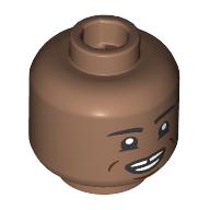 Lego Minifig Head Black Eyebrows, Smirk/Smile, Teeth with Gap / Medium Brown