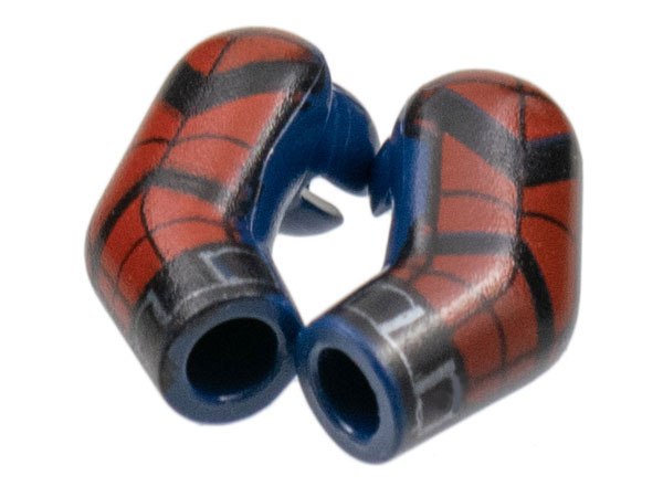 Lego Arm, (Matching Left and Right) Pair with Red Panels, Black Chevrons Pattern / Dark Blue
