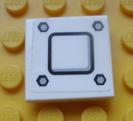 Lego Tile 2 x 2 with Black Square and 4 Black Hexagons Pattern (Sticker) - Set 9486 / White