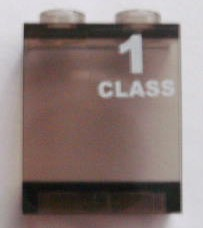 Lego Panel 1 x 2 x 2 - Hollow Studs with White '1 CLASS' Right Pattern (Sticker) - Set 7897