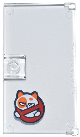 Lego Door 1 x 4 x 6 with Stud Handle with Red Prohibition Circle with Line and Calico Cat (Churro) Pattern (Sticker) - Set 42677 / Trans-Clear
