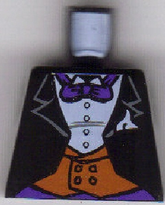 Lego Torso Batman Suit with Orange Vest, Purple Bow Tie Pattern / Black