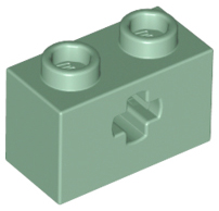 Lego Technic, Brick 1 x 2 with Axle Hole / Sand Green