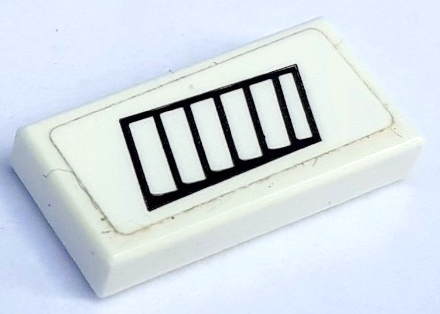 Lego Tile 1 x 2 with Black Air Vent Grille Pattern Model Left Side (Sticker) - Set 75873 / White
