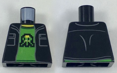 Lego Torso Jacket with Two Pockets over Bright Green T-Shirt with 8-Bit Shooter Pattern / Black