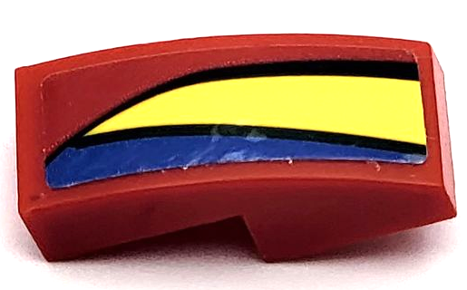 Lego Slope, Curved 2 x 1 x 2/3 with Blue and Yellow Curved Stripes with Black Lines Pattern Model Left Side (Sticker) - Set 75889