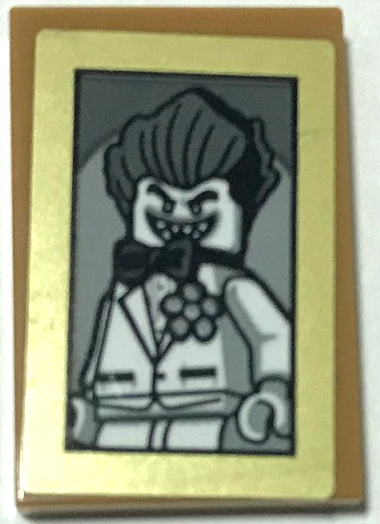 Lego Tile 2 x 3 with Picture of The Joker Minifigure in Gold Frame Pattern (Sticker) - Set 70922