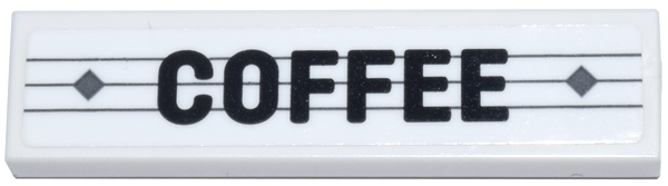 Lego Tile 1 x 4 with Black 'COFFEE' over 3 Dark Bluish Gray Lines and 2 Diamonds Pattern (Sticker) - Set 910011 / White