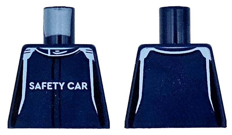 Lego Torso Racing Suit with White 'SAFETY CAR' and Stripes Pattern / Dark Blue