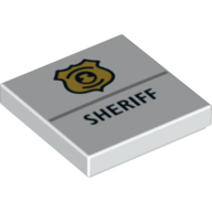 Lego Tile 2 x 2 with Sheriff and Badge print / White