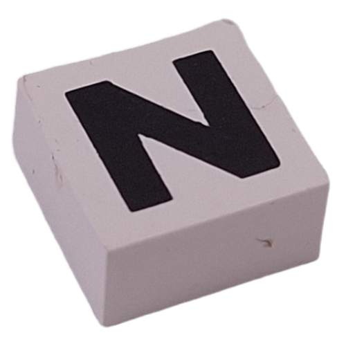 Lego Modulex Tile 2 x 2 with Black 'N' Print, Internal Supports