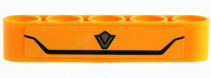 Lego Technic, Liftarm Thick 1 x 5 with Black Line and Silver Logo Pattern (Sticker) - Set 42147 / Bright Light Orange